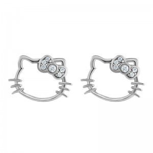 Sanrio Characters Sanrio Hello Kitty Sterling Silver Silhouette Diamond Stud Earrings Saudi Arabia | EH5437291