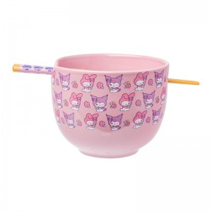 Sanrio Characters Sanrio My Melody & Kuromi Ceramic Ramen Bowl and Chopstick Set (Pastel Flowers) Bowl Saudi Arabia | IL5362109