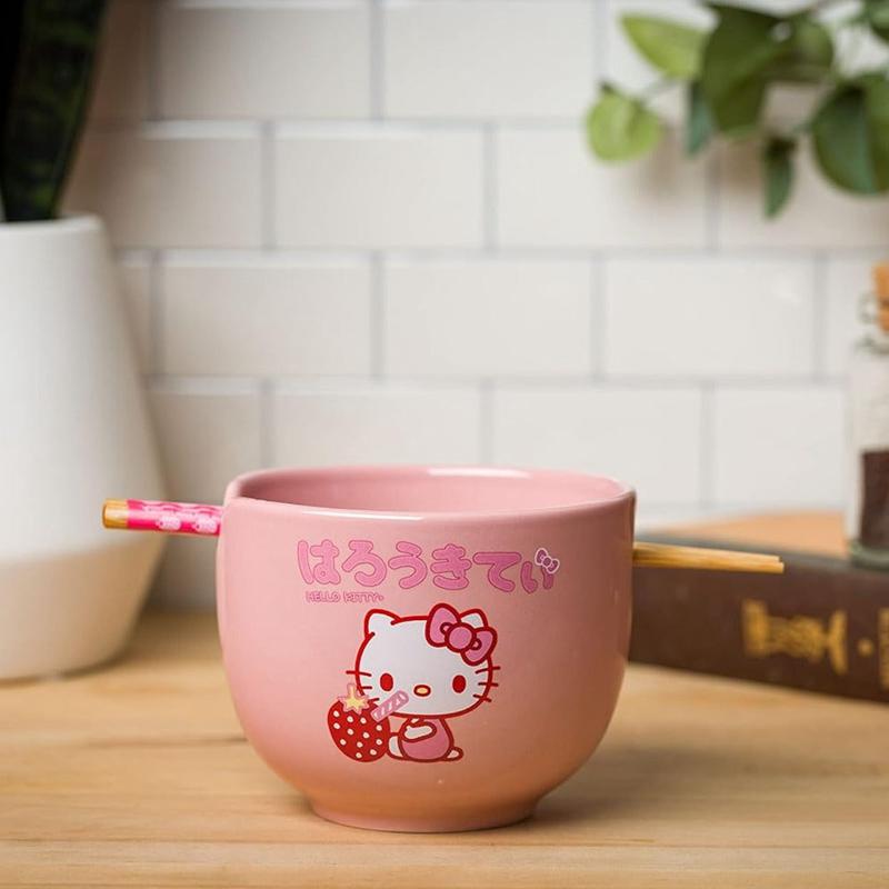 Sanrio Characters Sanrio Hello Kitty Ceramic Ramen Bowl and Chopstick Set (Strawberry Milk) Bowl  Saudi Arabia |  KO4620193